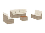 8-piece garden furniture set with cushions, beige woven resin IBIF56698