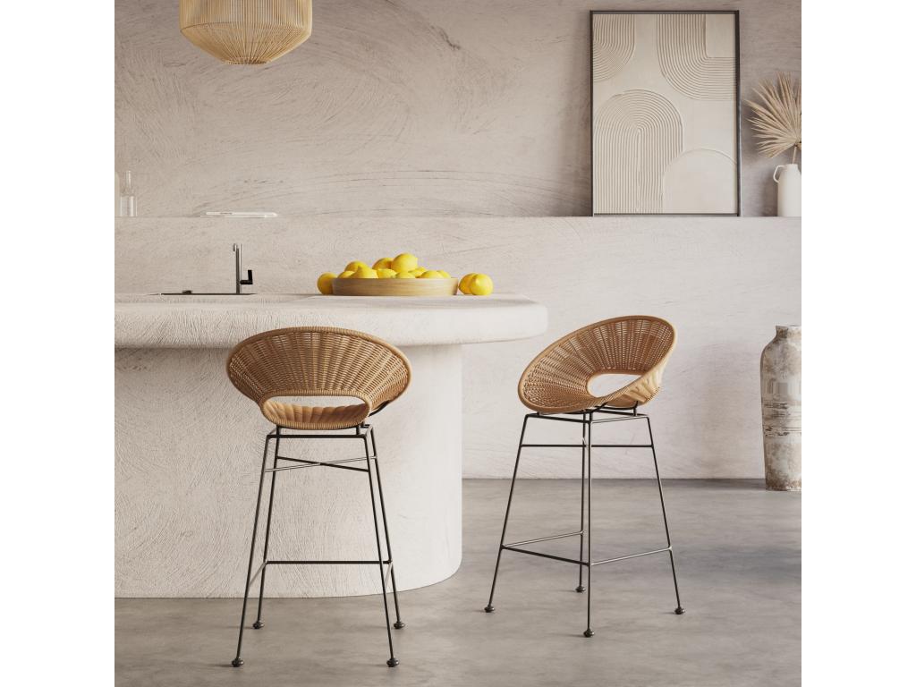 Lot de 2 tabourets pour îlot central 65 cm en résine tressée - Domopure KLAO83222