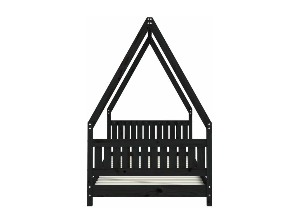 Black children's bed frame 90x200 solid pine wood HGPJ42458