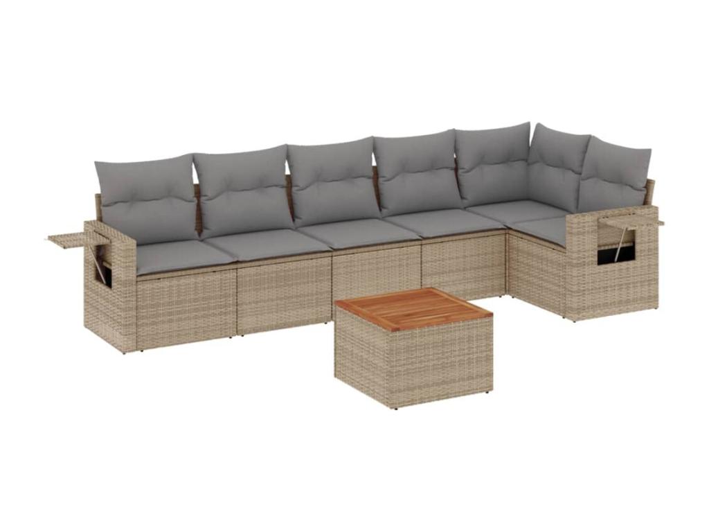 Garden furniture set with cushions, 7 pieces, meDomopure beige woven resin XY34909