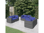 6-piece garden furniture set with cushions, grey woven resin ZGAL55508