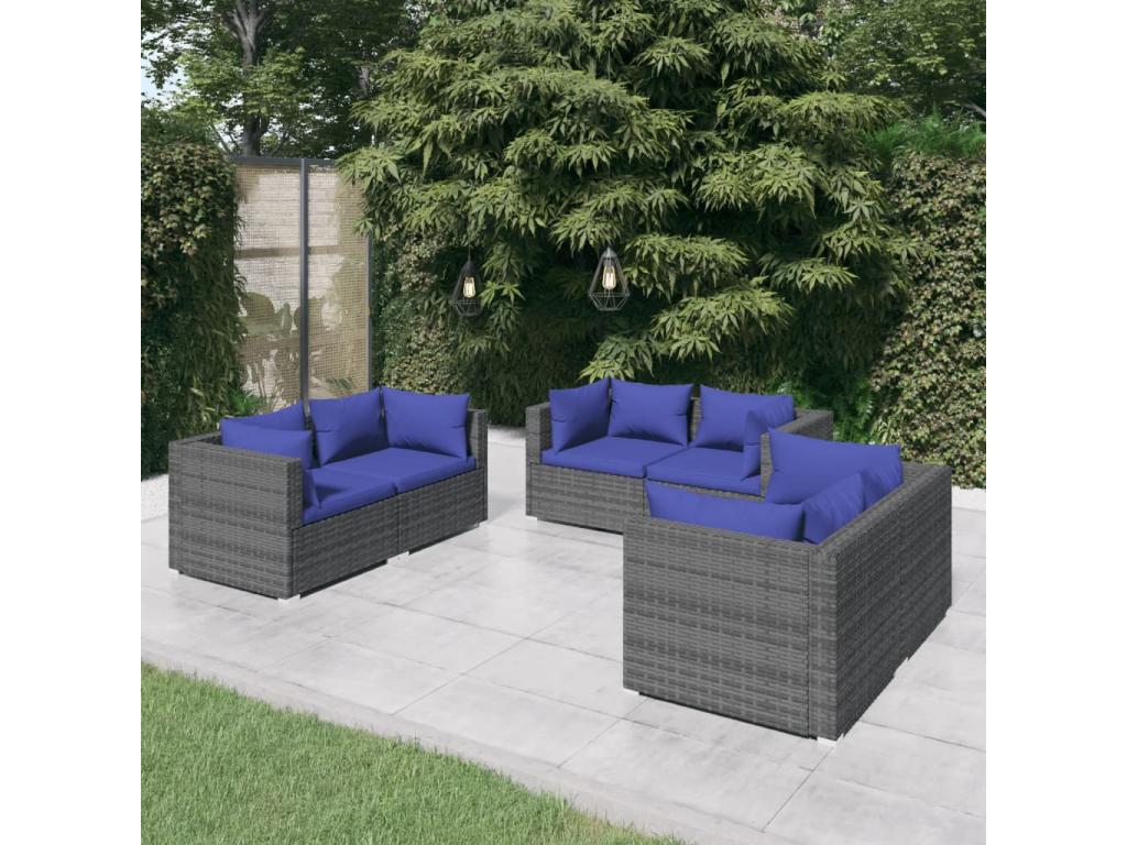 6-piece garden furniture set with cushions, grey woven resin ZGAL55508