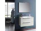 Ensemble meuble de salle de bain 2 tiroirs bois blanc et miroir à LED Domopure L 100cm WGDG00586
