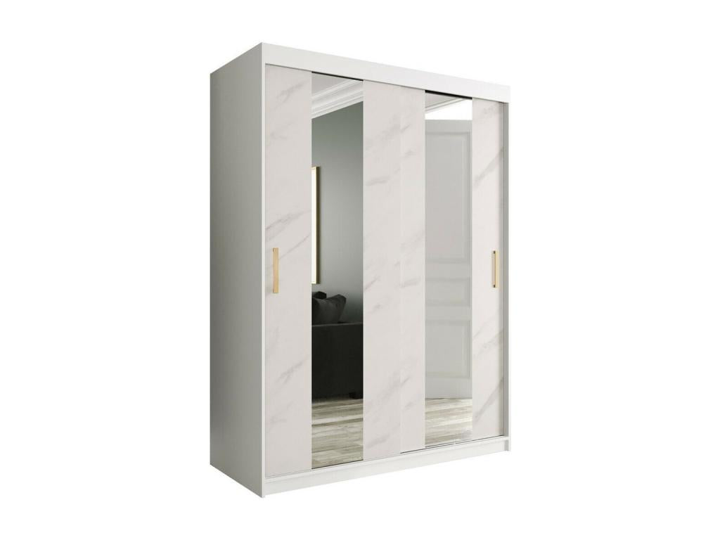 Armoire Domopure 242 Marbre blanc - Mat blanc 200x150x62cm Portes d'armoire Glissement ZYQU42511