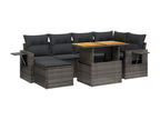 7-piece garden furniture set with cushions, grey woven resin IQFP77090