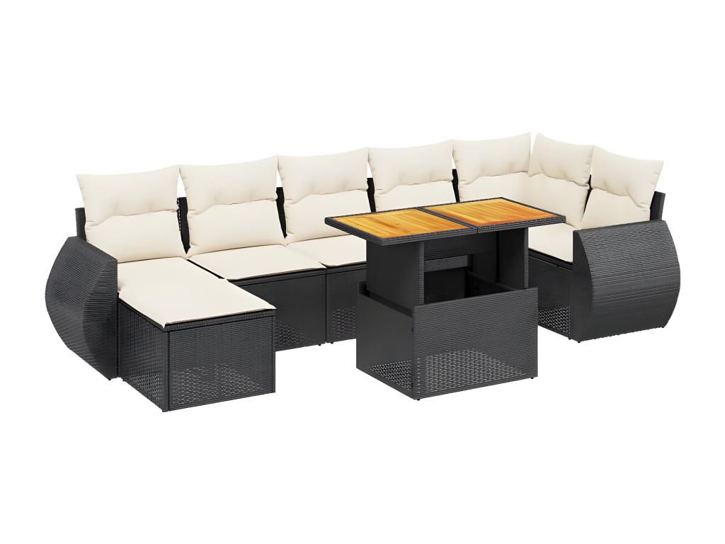 Salon de jardin 8 pcs avec coussins noir résine tressée IHSM64602