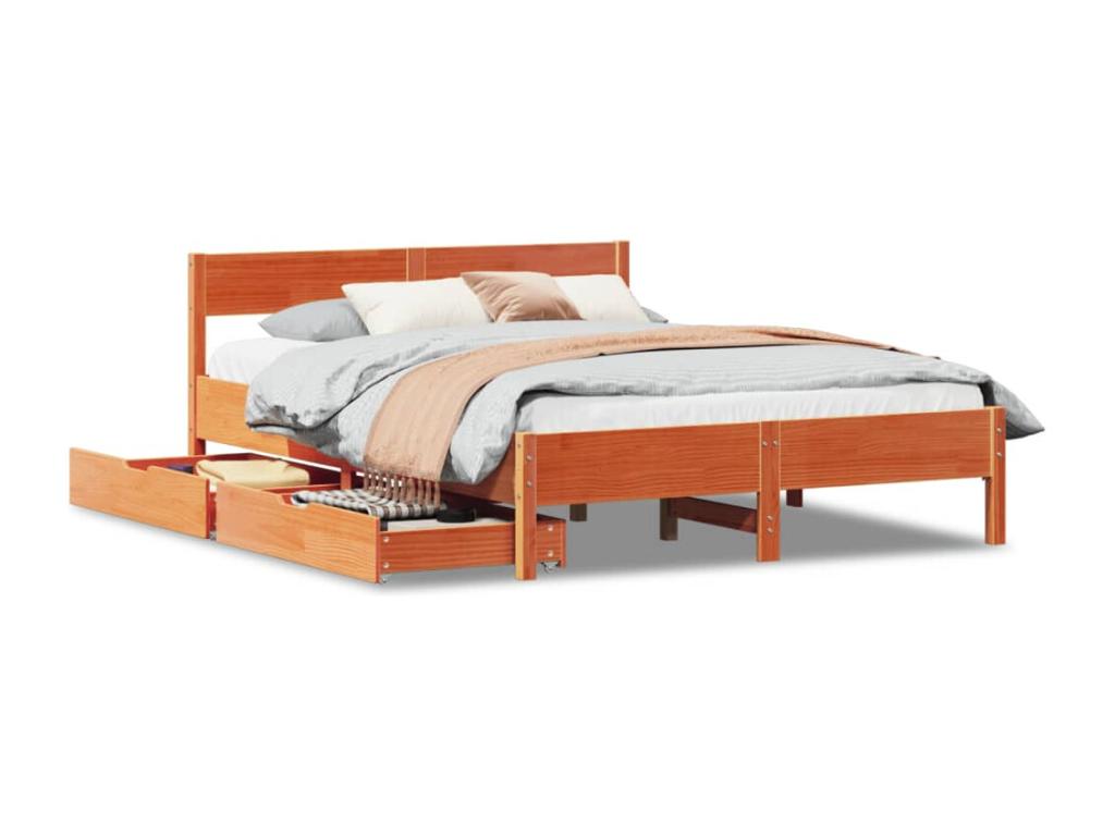 Cadre de lit sans matelas cire marron 140x190cm bois pin massif QPGA17295