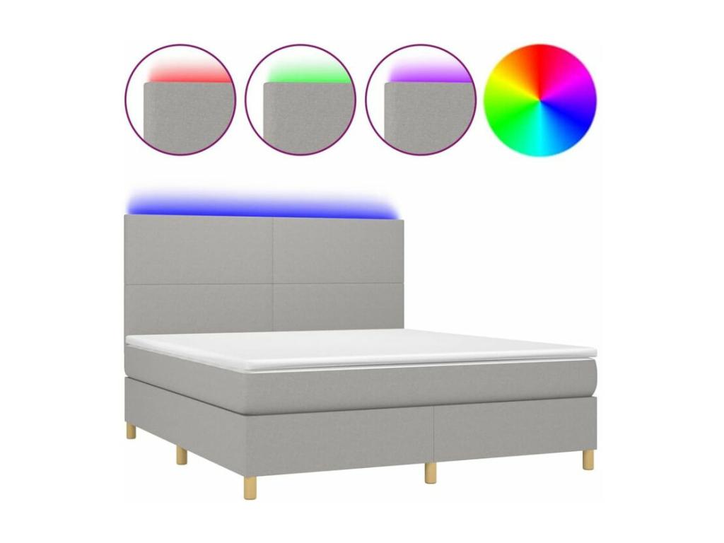 Domopure bed base and mattress with LED, light grey, 160x200 cm, VIML43001