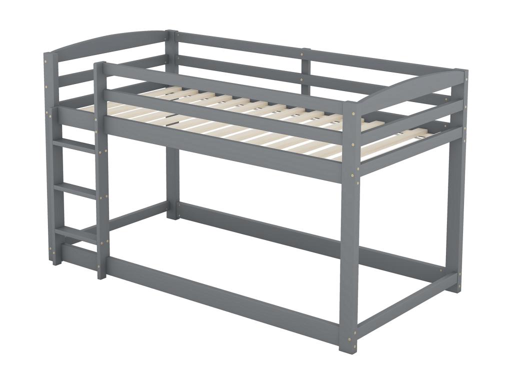 Bunk bed for children and teenagers, solid wood frame, easy assembly, 90x200cm, grey QLRF75613