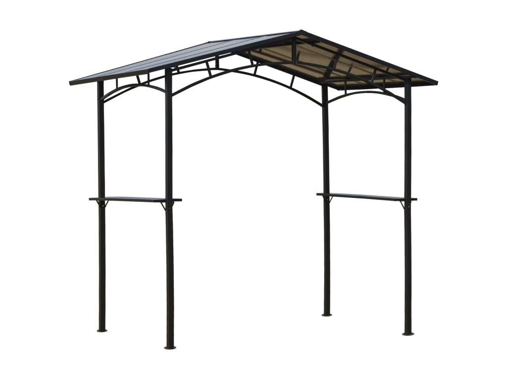 Garden pavilion - barbecue shelter - steakhouse with 2 shelves - barbecue roof - dimensions: 2.46L x 1.49W x 2.30H m - aluminum - black metal with polycarbonate roof QLHF66816