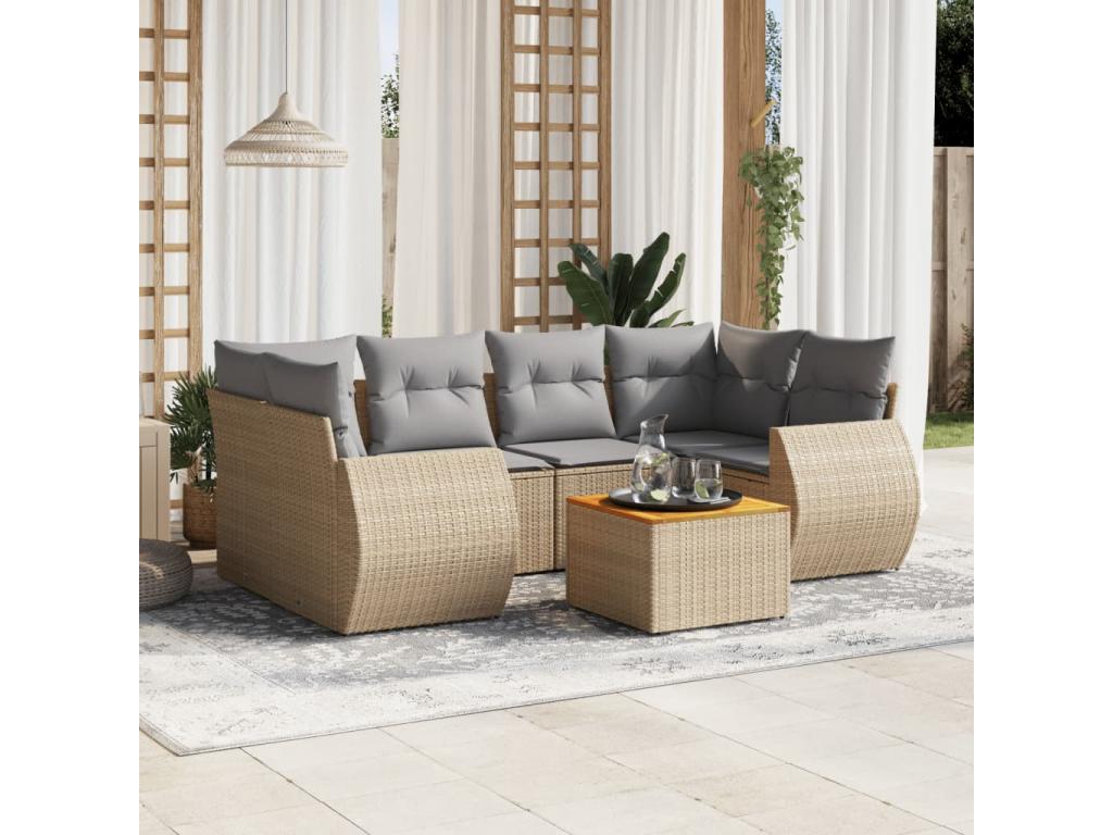 7-piece beige resin wicker garden furniture set with cushions DGTK82219