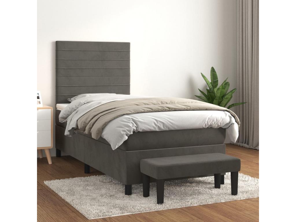 Domopure bed base and mattress, Dark Grey 90x190 Velvet QNKT04660