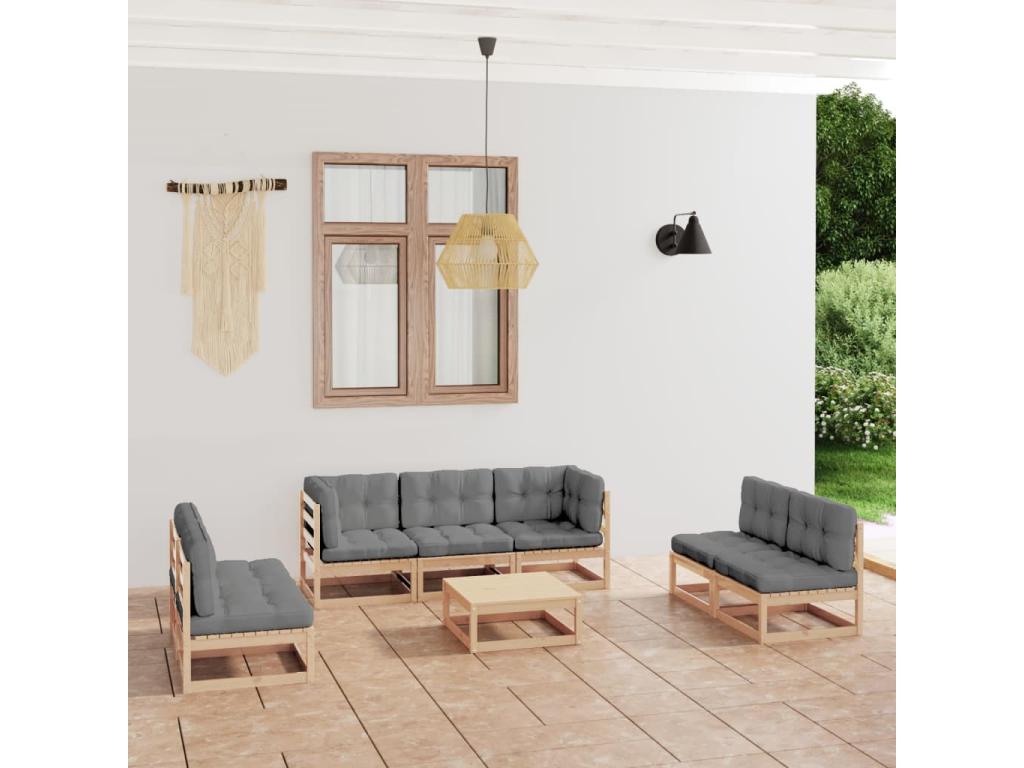 8-piece garden furniture set with cushions, solid pine wood CFXG51617