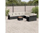 11-piece garden furniture set with cushions, black woven resin PBNV87466
