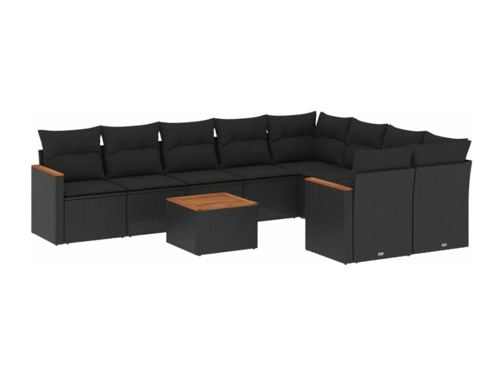 10-piece garden furniture set with cushions, black resin wicker PXEQ63186