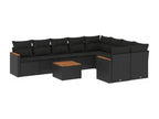 10-piece garden furniture set with cushions, black resin wicker PXEQ63186