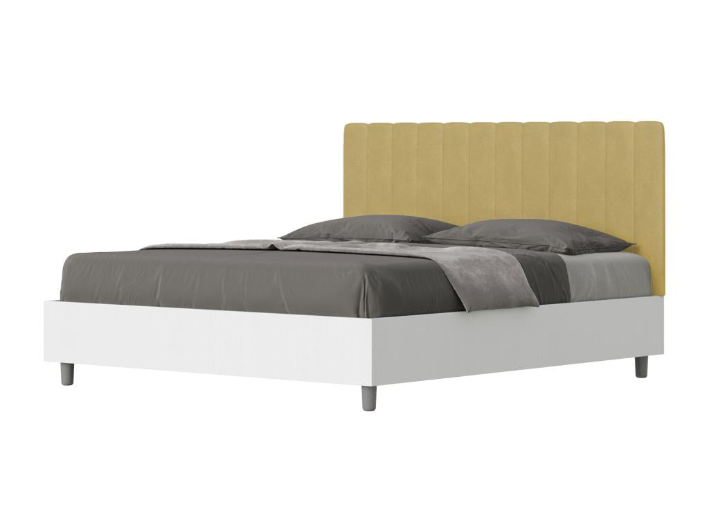 Bed with slatted base 160x200 white ash frame ochre microfiber headboard Domopure XEEH21207