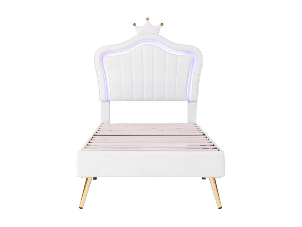 Lit avec tête de lit 90x200 cm - similicuir - LEDs - pièds métal doré - pour enfants - blanc UAOG54843