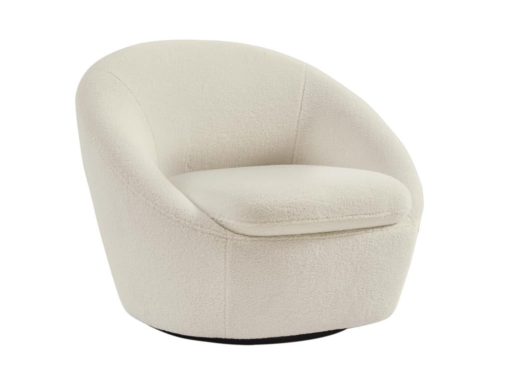 Domopure KWRP09909 Rounded Swivel Armchair in White Bouclé Fabric
