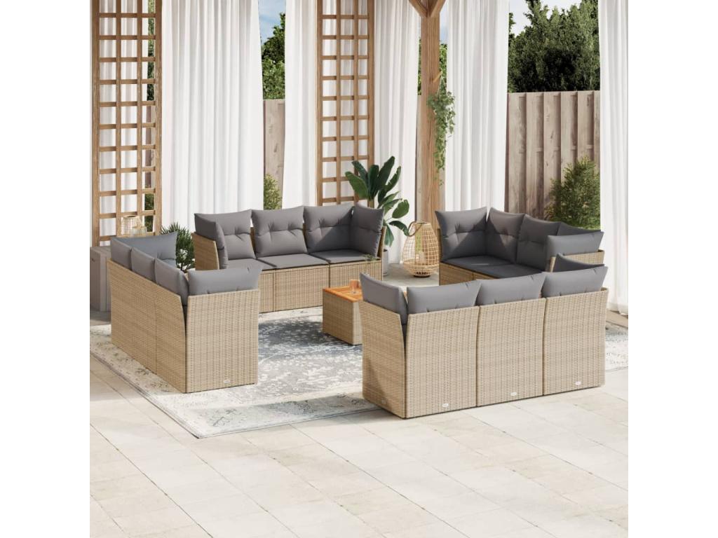 Salon de jardin avec coussins 13 pièces beige résine tressée RIUW53474