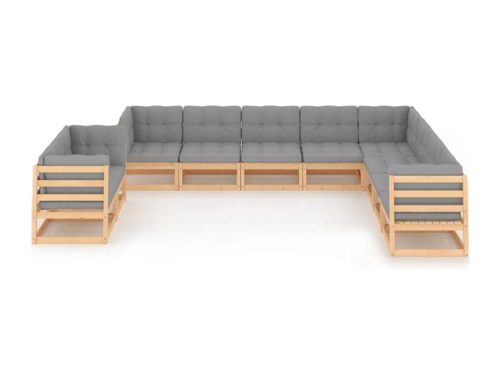 Salon de jardin 10 pièces avec coussins Bois de pin massif IDCW66719