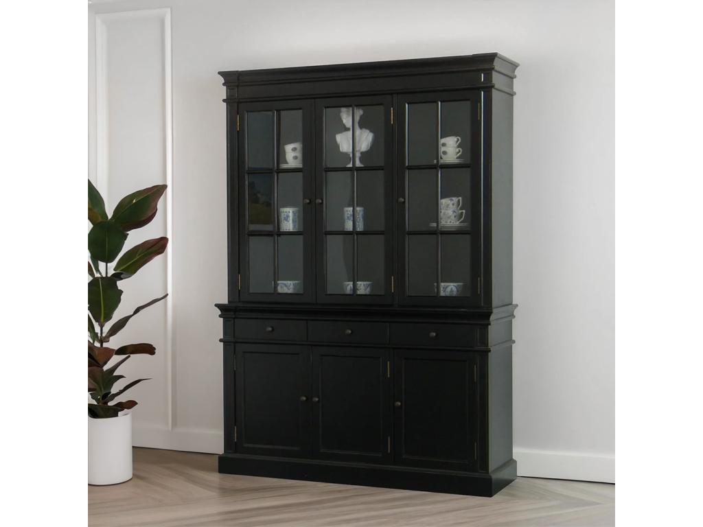 Domopure 3-Door Black Display Cabinet - Vintage Patina Finish, Width 142 cm, Height 200 cm. WBPS61710