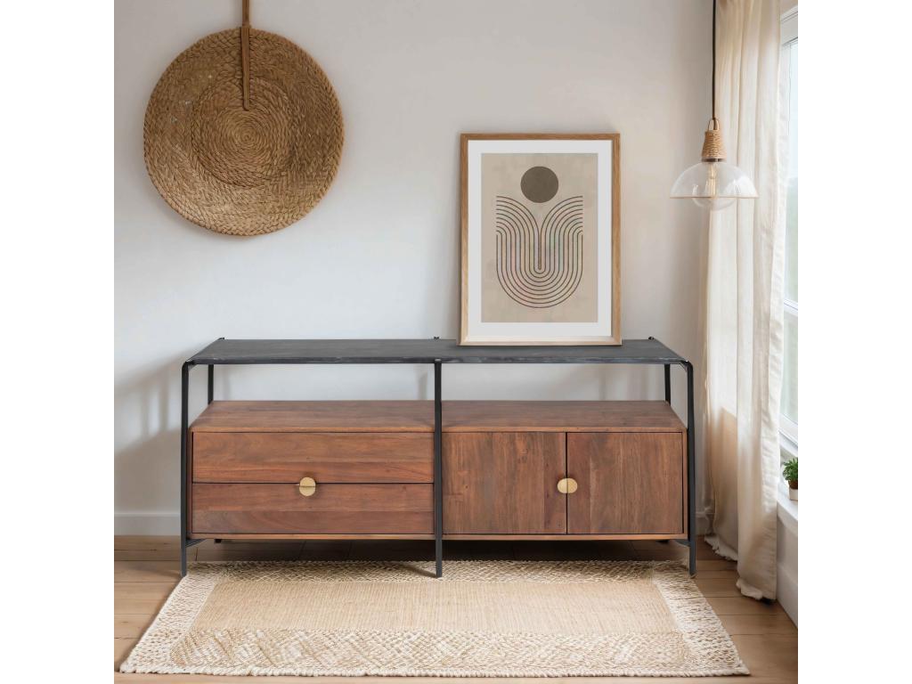 Meuble TV en marbre avec rangement en Domopure massif 152 cm TRDD46167