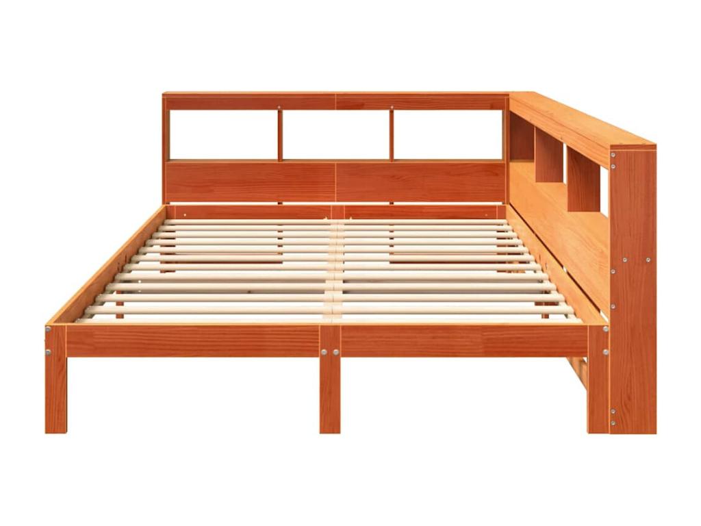 Bookcase bed without brown wax mattress 140x190 cm solid pine JAWU71821