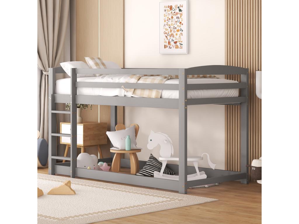 Bunk bed for children and teenagers, solid wood frame, easy assembly, 90x200cm, grey QLRF75613