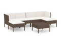 7-piece garden furniture set with cushions, brown woven resin, OYZS97534