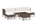 7-piece garden furniture set with cushions, brown woven resin, OYZS97534