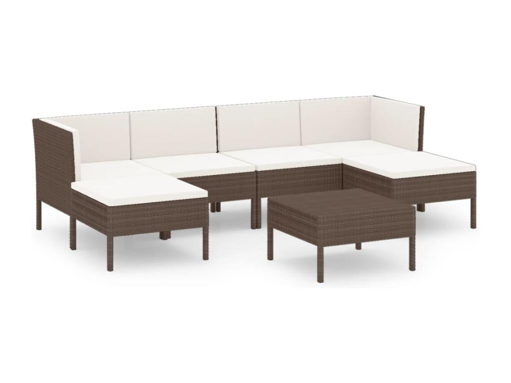 7-piece garden furniture set with cushions, brown woven resin, OYZS97534