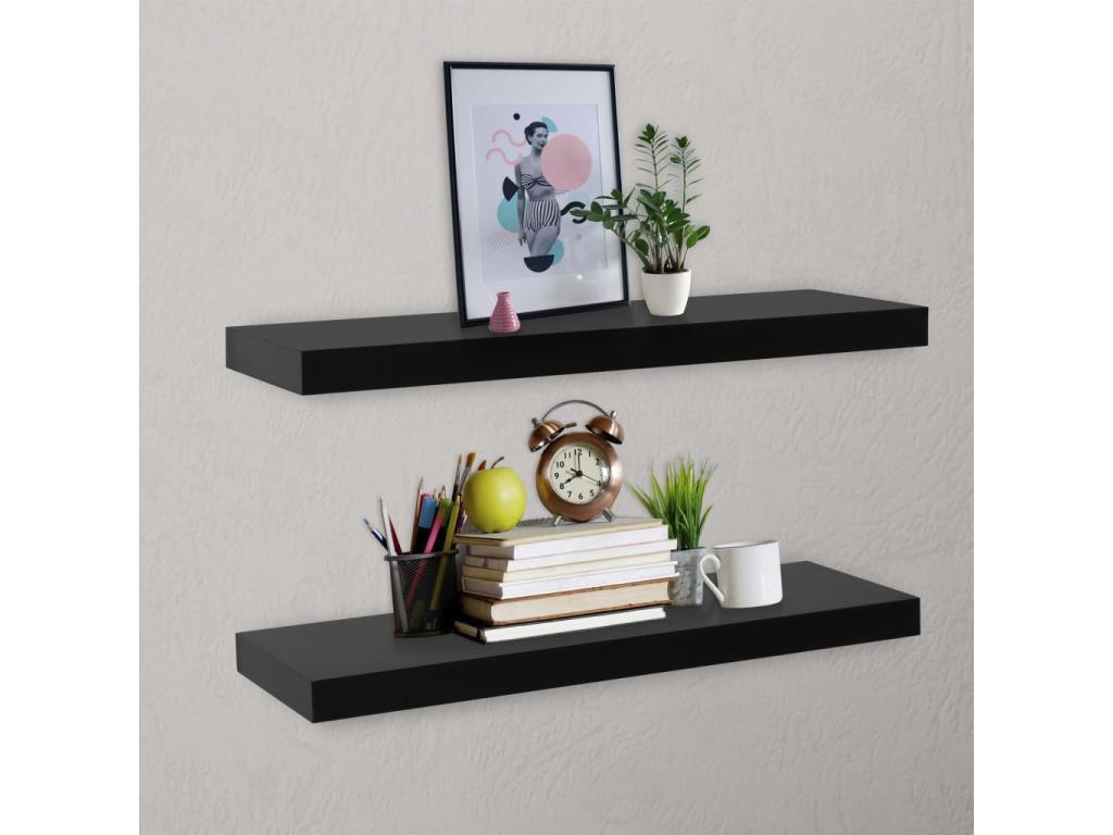 Floating wall shelves, 2 pcs, Black, 80x20x3.8 cm, AISJ77454