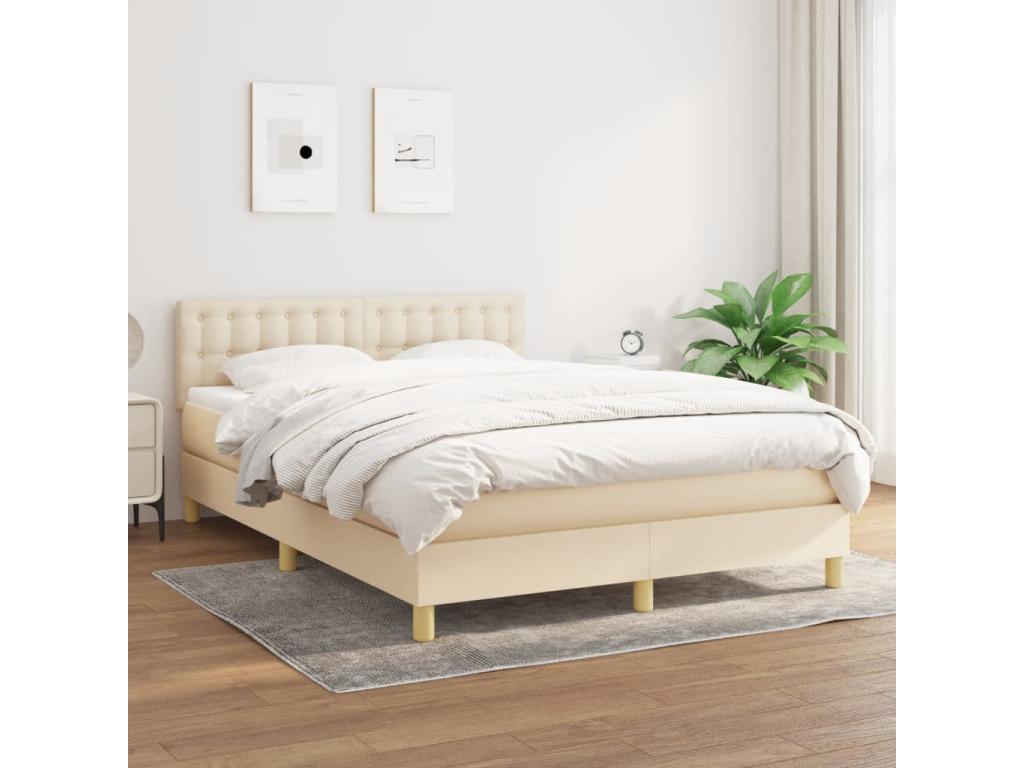 Lit à sommier tapissier avec matelas Crème 140x200 cm Tissu ZLLC36229