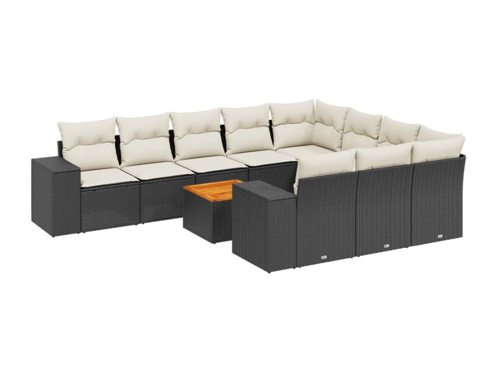 11-piece garden furniture set with cushions, black woven resin JFXJ47976