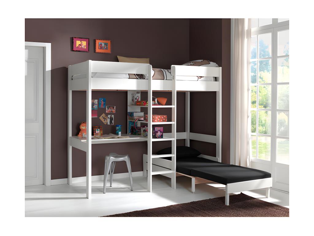 Loft Bed with Armchair, Decohaute, 90x200cm, White, LTFT36651