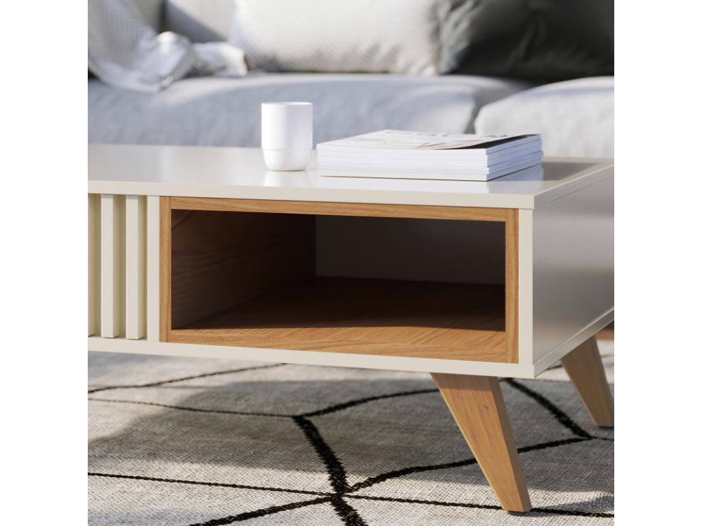 Table Basse 2 Niches 4 Pieds Bois Blanche et Chêne L 90.5 H 54 P 35.2 cm EWLK83568