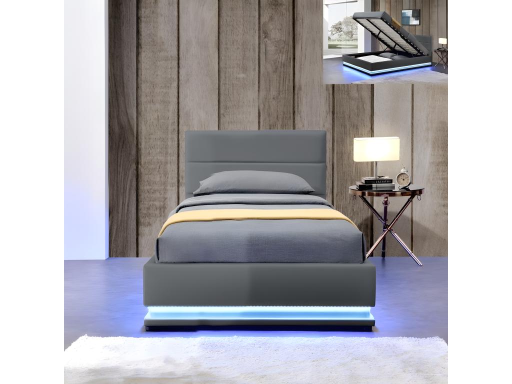 Lit Led Avec Coffre De Rangement Domopure - Couleurs - Gris Tailles - 90x190 ZVVY17486