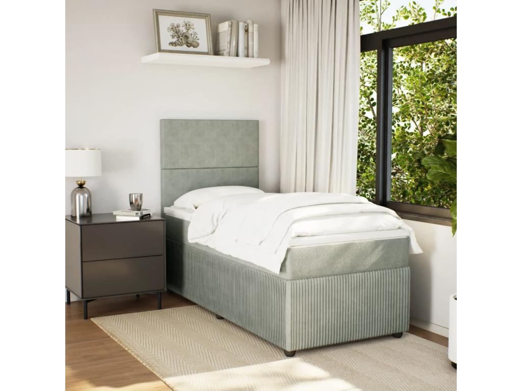 Domopure bed base and mattress, light grey, 80x200 cm, velvet, XHDP82492