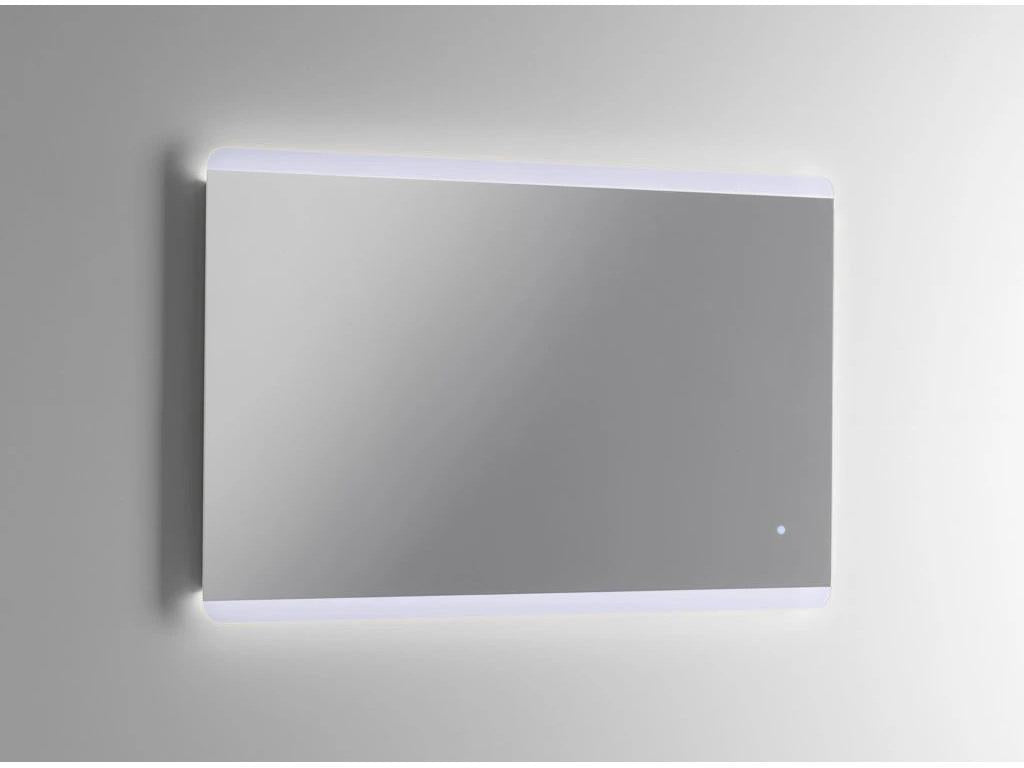 Ensemble meuble de salle de bain 2 tiroirs laqué blanc et bleu gris et miroir lumineux Domopure L 120cm KCRM47682