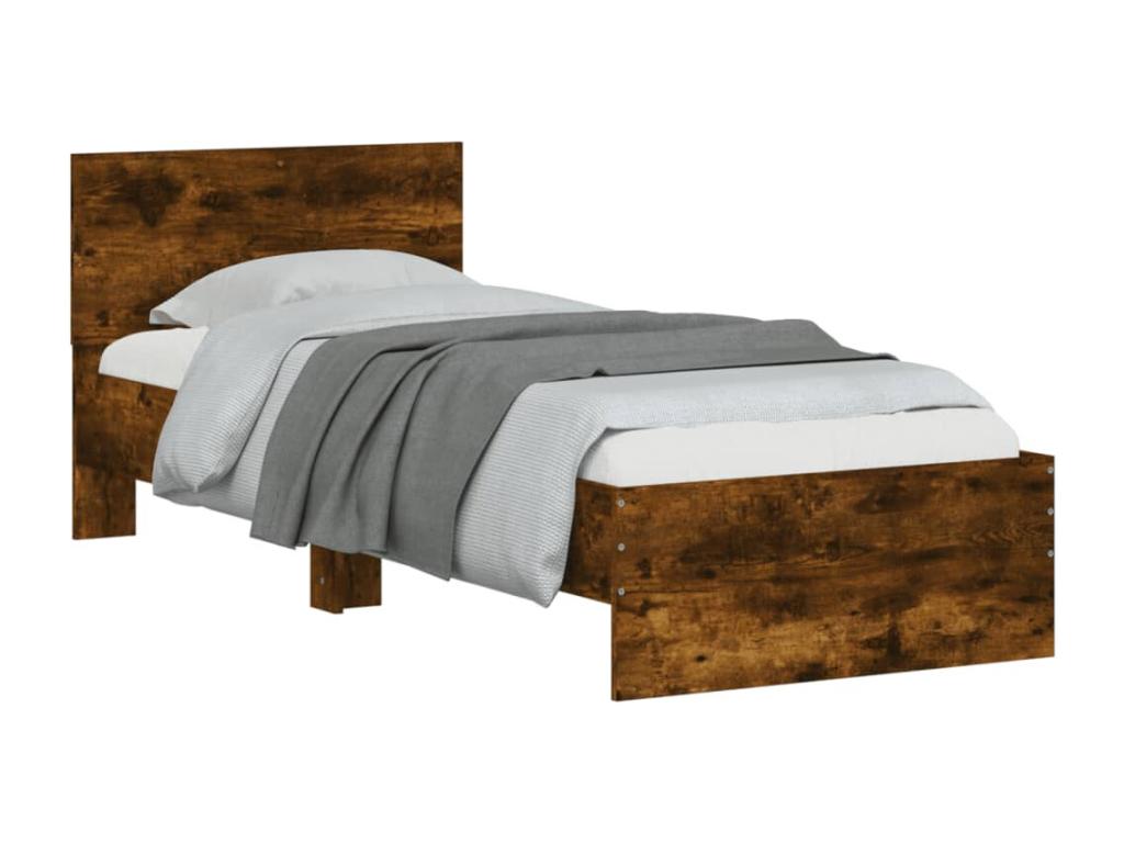 Bed frame, headboard and Domopureères LED, smoked oak, 90x190 cm PSJL33802