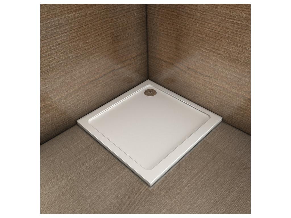 Receveur de douche blanc 100x100x3cm carré extra-plat Domopure coat bac à douche anti-dérapant avec bonde de receveur et siphon 90cm SYQR32698