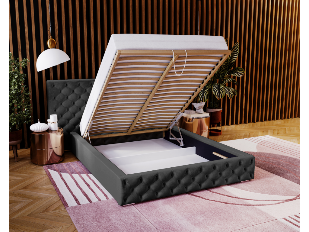 Domopure Double Bed 140x200 Domopure Velvet Fabric Bed with Storage and Slatted Base - Black Domopure Velvet Double Bed 2219 YZEV41795