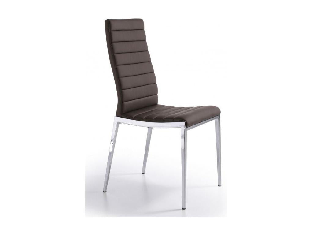 Domopure upholstered designer chair in faux leather and chrome-plated steel - Set of 4 - Domopure 04 Beige YAQT26561