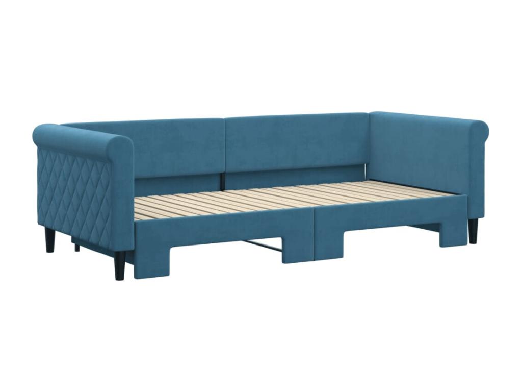 Daybed with pull-out bed, blue velvet, 90x200 cm, BZGT14665