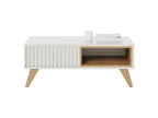Coffee Table with 2 Niches and 4 Legs, White and Oak Wood, W 90.5 H 54 D 35.2 cm EWLK83568