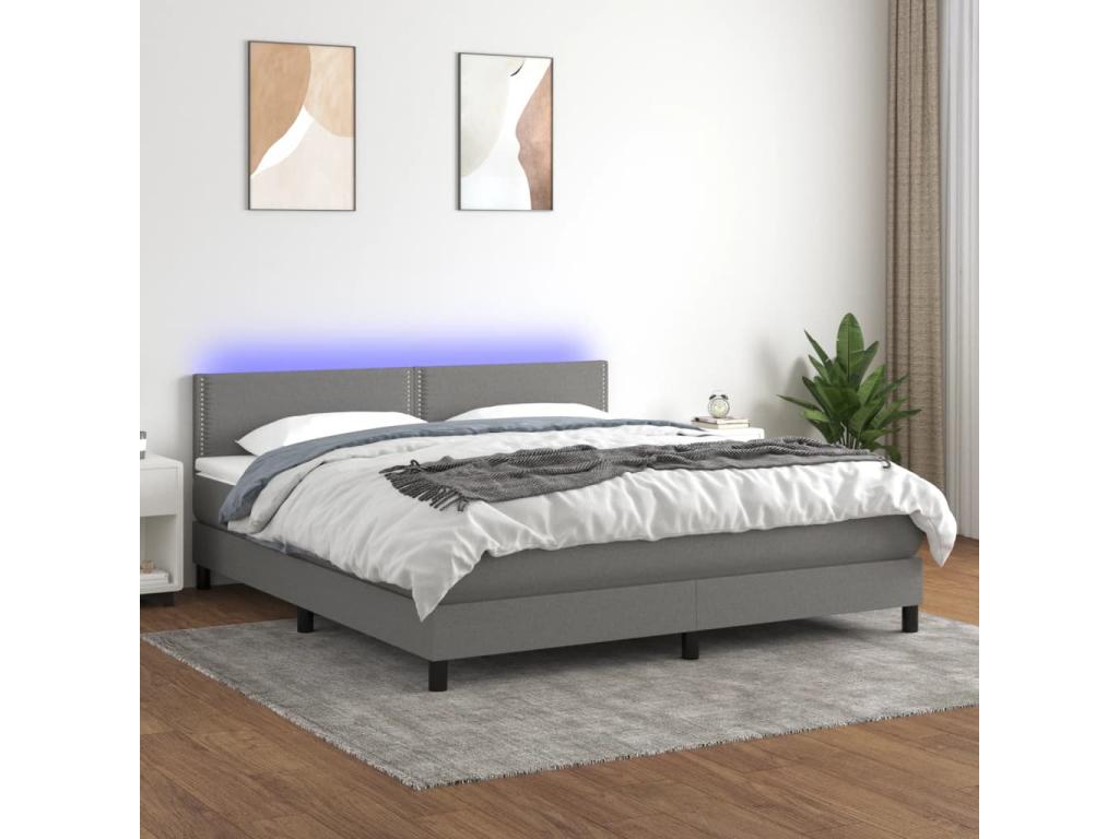 Upholstered bed base and mattress with LED lighting, Dark Grey, 180x200 cm, Fabric SRKS32905