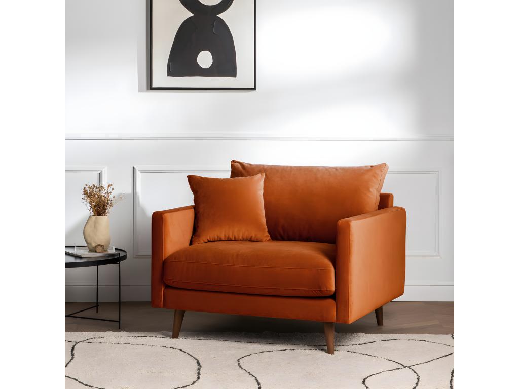 Decohaute - XL velvet armchair with dark wood legs - Rust color WOKM66786