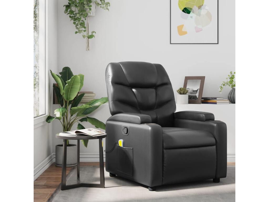 Reclining massage chair, black faux leather, IYLA05618