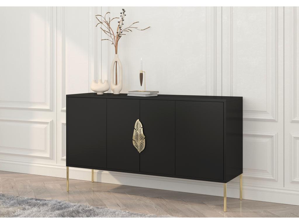 Buffet noire Chicyla avec des accents dorés / 138 cm KHUA31078